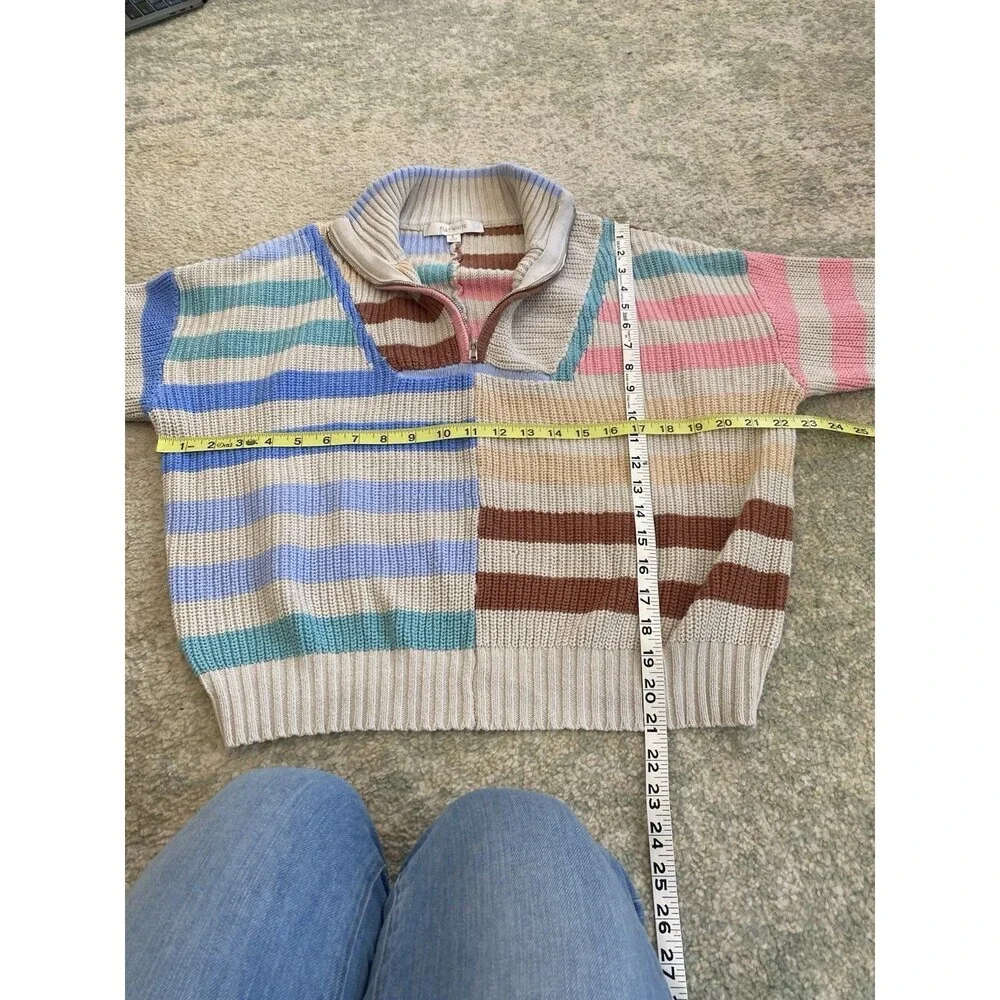 Flat White Size Small 80s Striped 1/4 Zip Sweater Oversized Hamptons East Coast